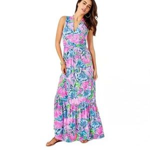 Pierce maxi dress gecko green tiger sunrise Lilly Pulitzer Small